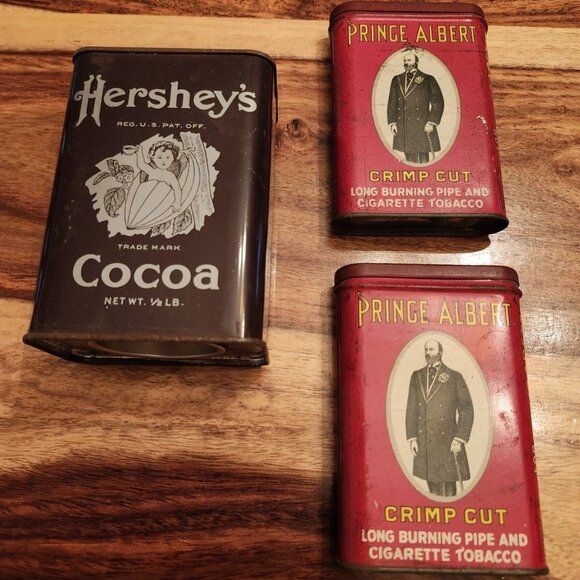 Lot of 3, EMPTY Prince Albert Tins & Hershey's Tin Bank. - Picture 1 of 13